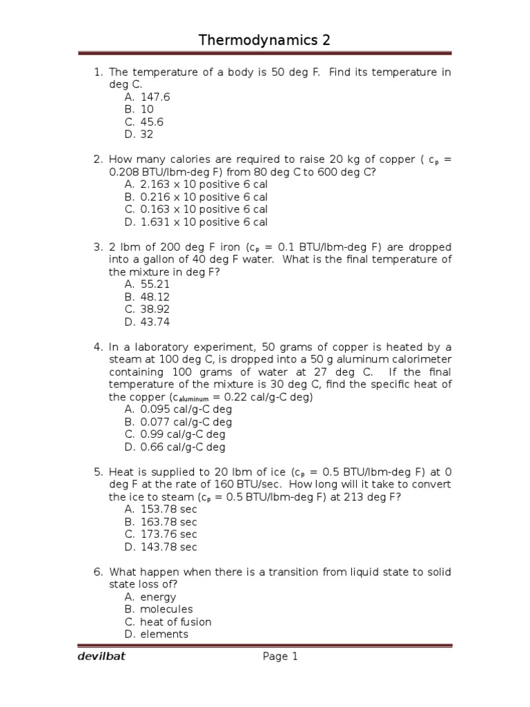 Thermodynamics Problem Set Overview | PDF | Heat | Gases