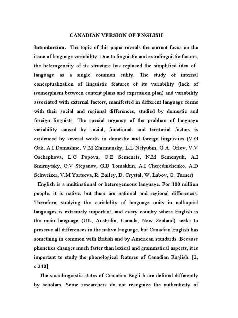 Features of Canadian English Dialect | PDF | English Language | Word