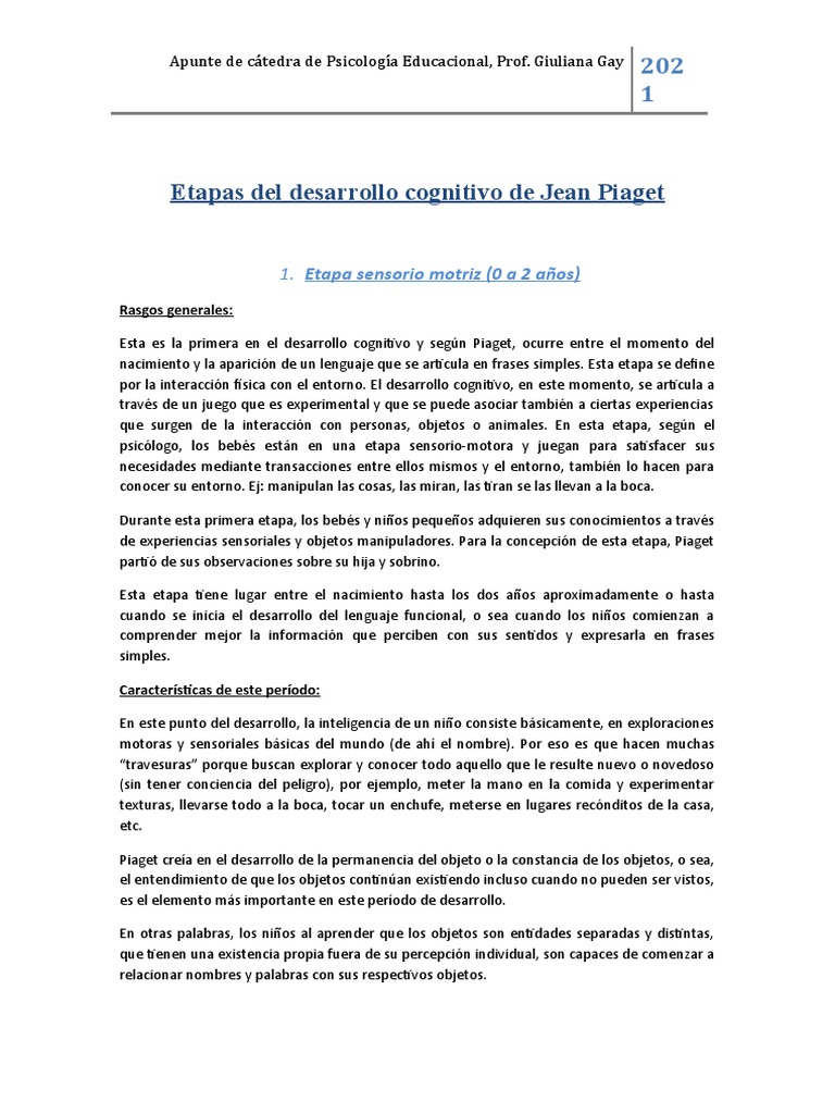 Etapas Del Desarrollo Cognitivo de Jean Piaget | PDF | Pensamiento ...