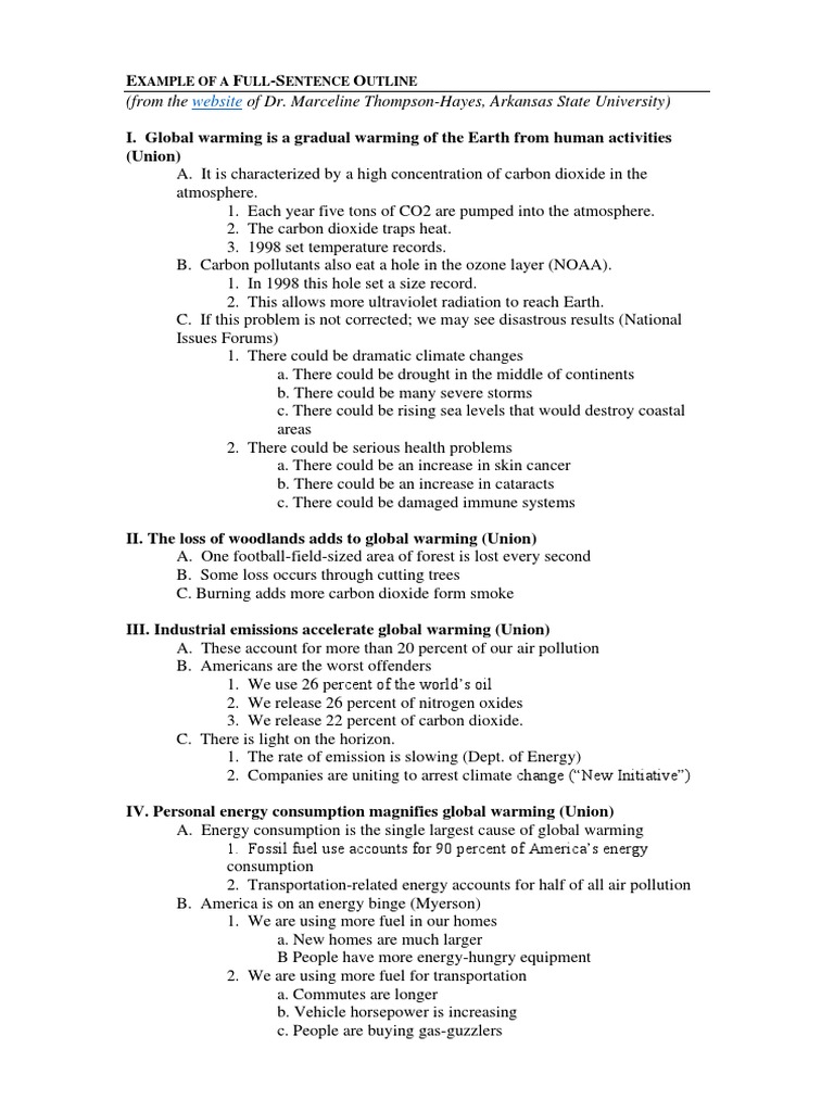 Example of a Full Sentence Outline PDF Climate Change Atmosphere Of Earth