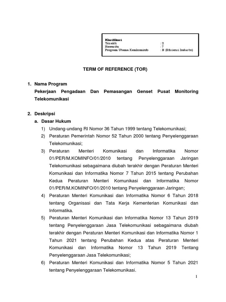 Pengadaan Genset untuk Pusat Monitoring Telekomunikasi | PDF | Griya ...