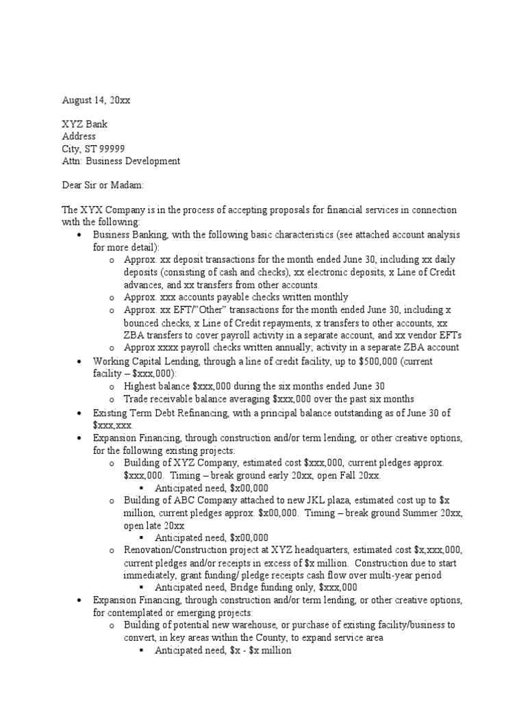Banking Services RFP for XYZ Company | PDF | Cheque | Banks