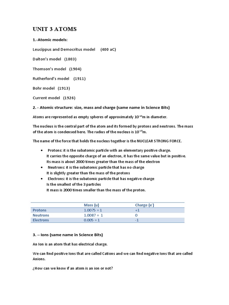 UNIT 3 y 4 ATOMS | PDF | Atoms | Radioactive Decay