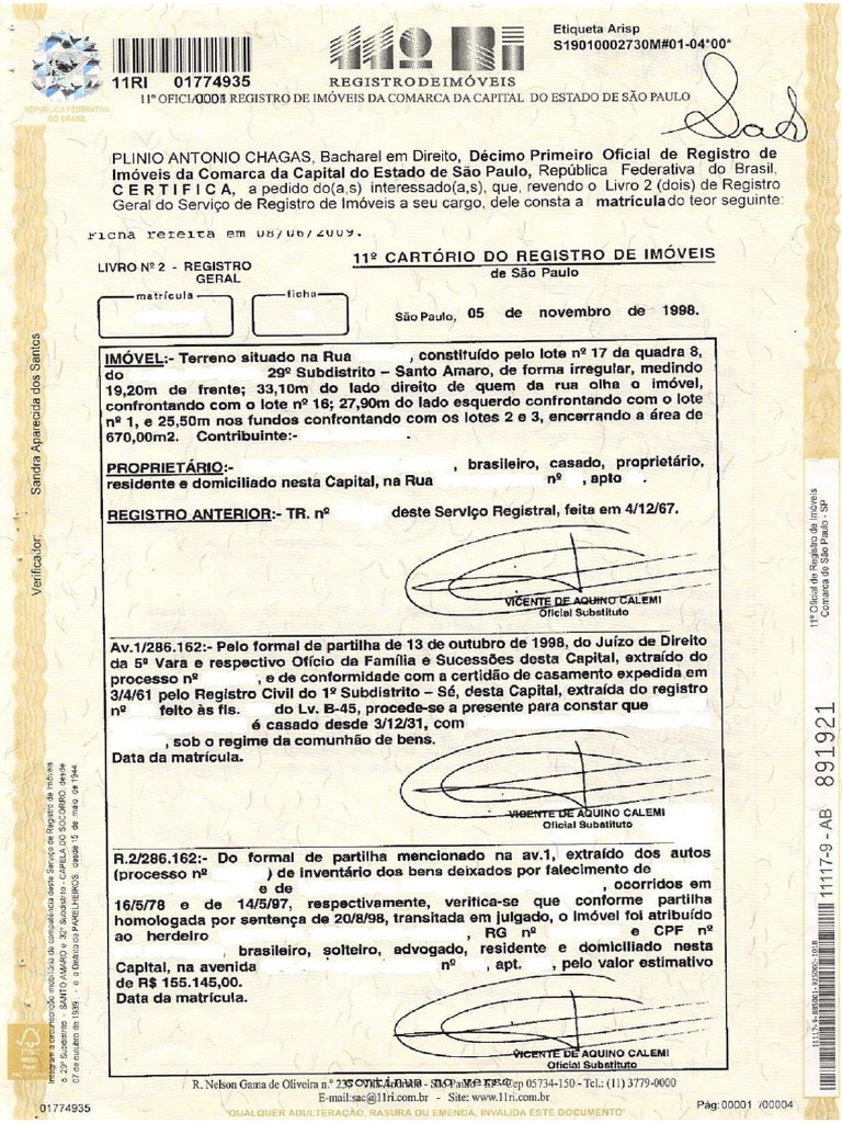 Certidão De Imóvel Pdf