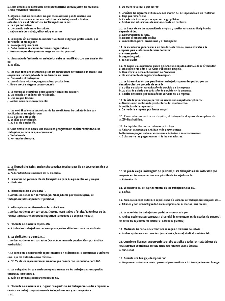 TIPO TEST 5 y 6 FOL | PDF | Sindicato | Acuerdo colectivo