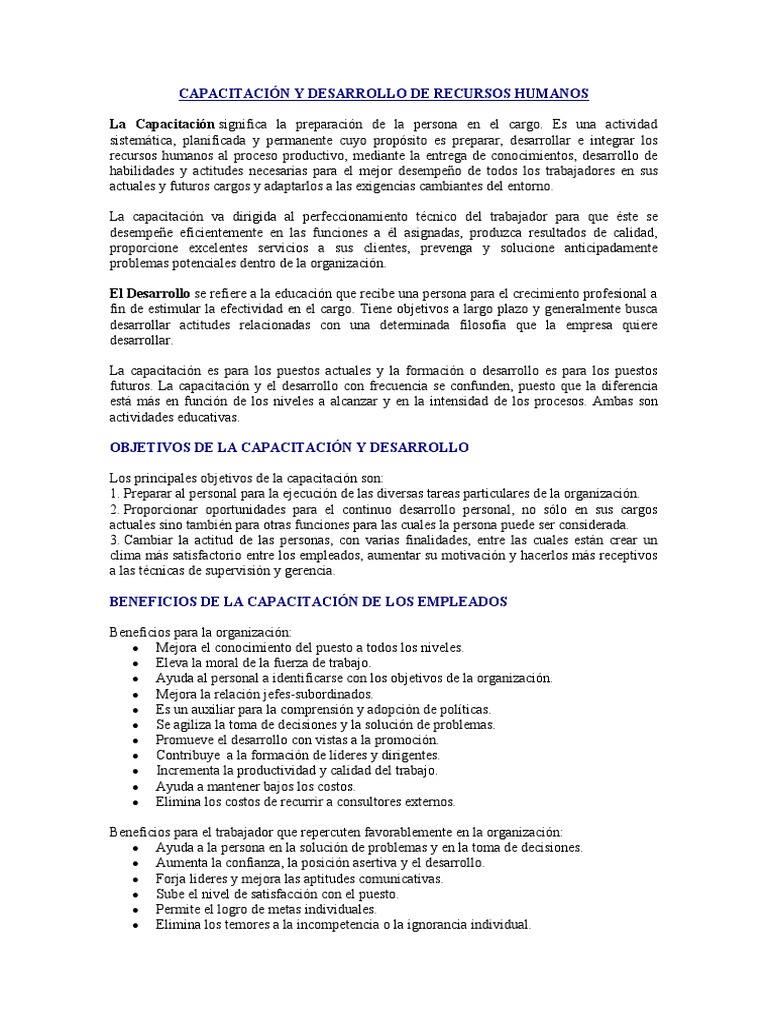 Capacitación y Desarrollo de Recursos Humanos | PDF | Gestión de ...