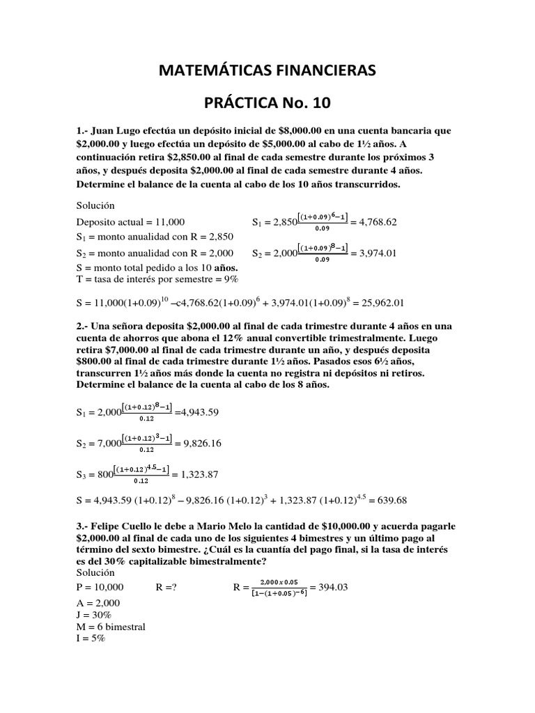 Cálculos de Matemáticas Financieras | PDF | Amortización (Negocio ...