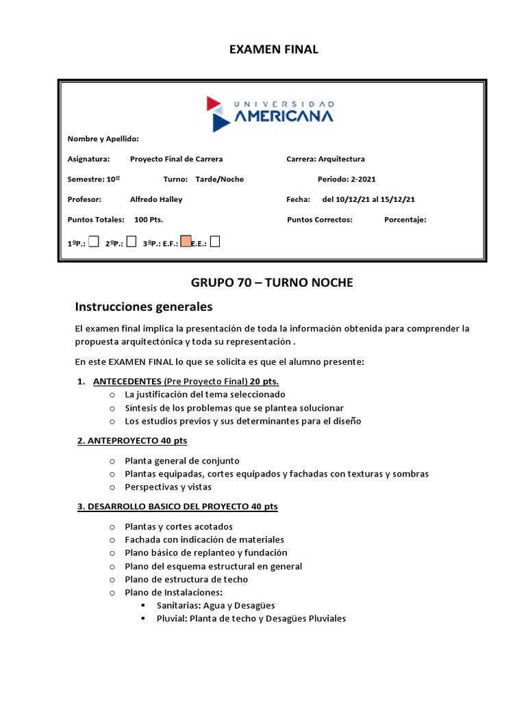 Encabezado para Examen Final - PFC - 70 | PDF | Métodos y materiales de ...