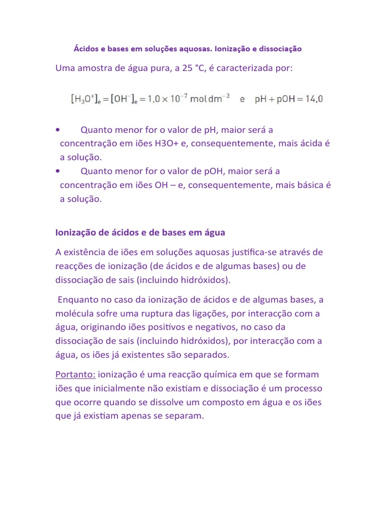 Ácidos e Bases: Ionização e Dissociação | PDF | Ácido | Química