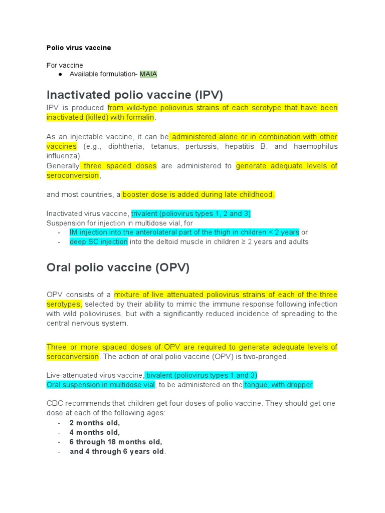 Polio Vaccine Overview and Guidelines | PDF | Vaccines | Life Sciences