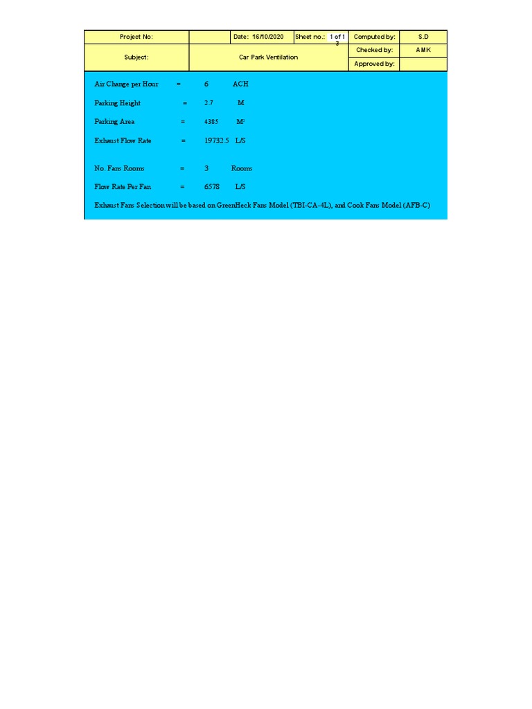 Car Park Ventilation Calculation | PDF