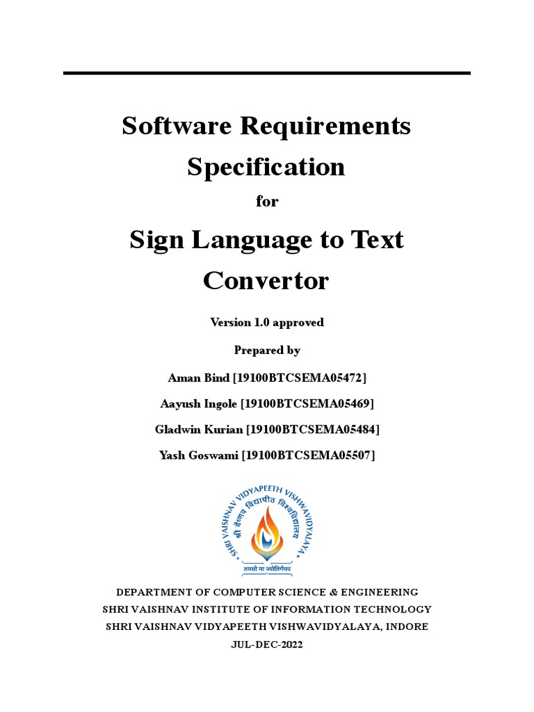 Software Requirements Specification - Sign Language To Text | PDF ...