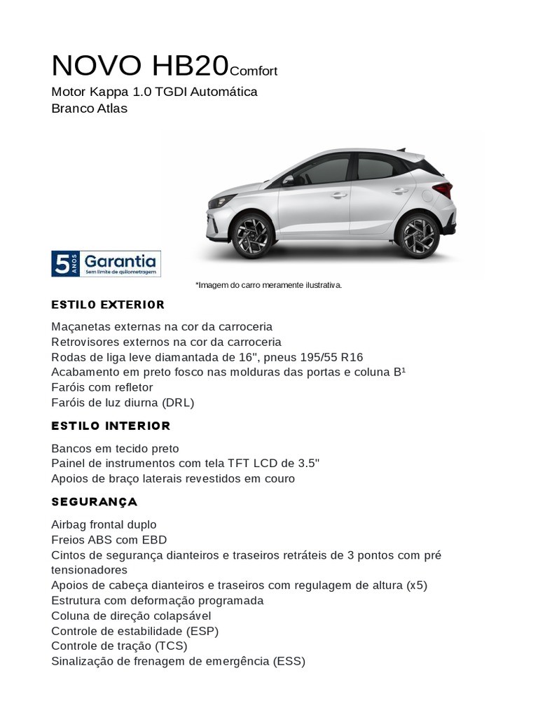 Ficha Técnica do Novo HB20 2023 | PDF | Airbag | Veículo motorizado
