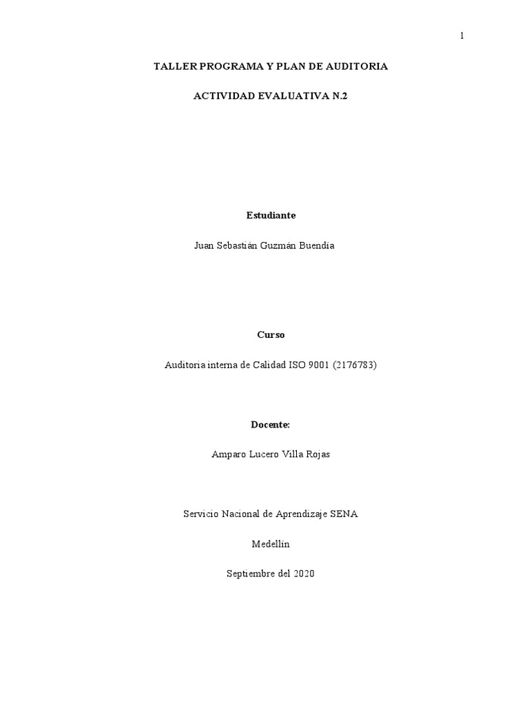 Programa y Plan de Auditoría ISO 9001 | PDF | Auditoría | Contralor