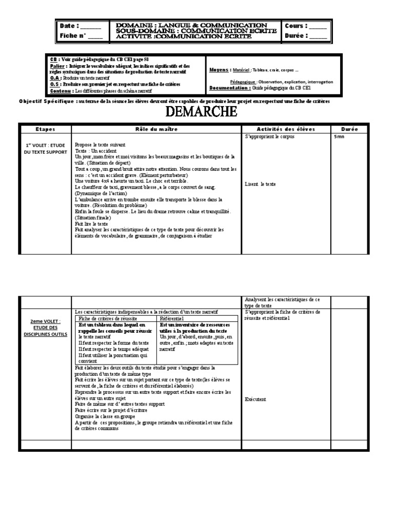 Fiche de critères pour texte narratif | PDF
