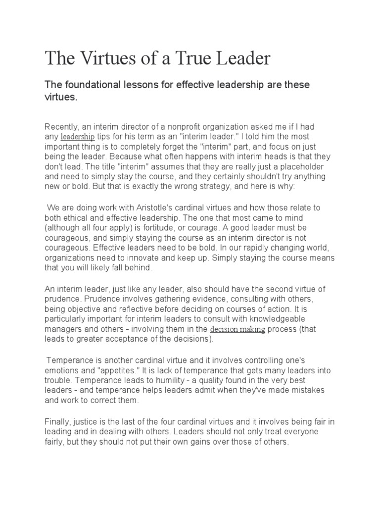 The Virtues of A True Leader | PDF | Virtue | Courage