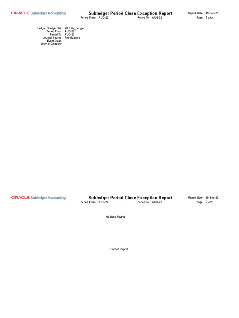 Subledger Period Close Excepti 19092211 | PDF