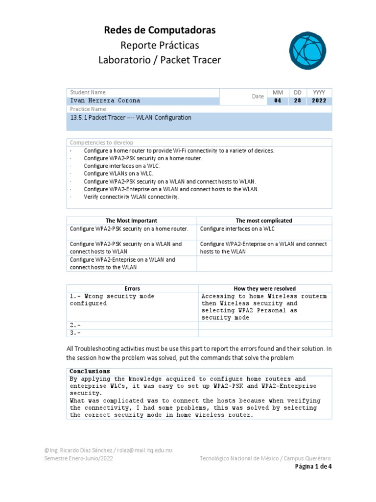 WLAN Configuration Practice Report 13.5.1 | PDF | Wireless Lan | Router ...