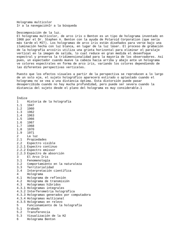 Holograma Multicolor PDF Holografía Espectro electromagnético