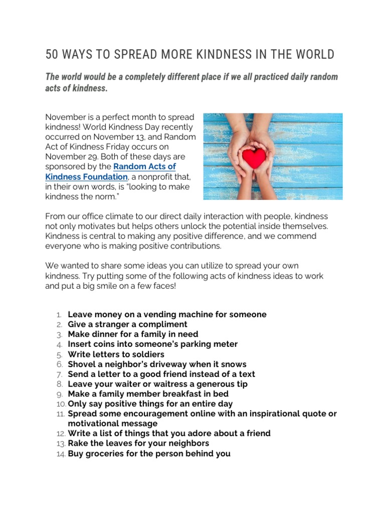 50 Ways To Spread More Kindness in The World PDF