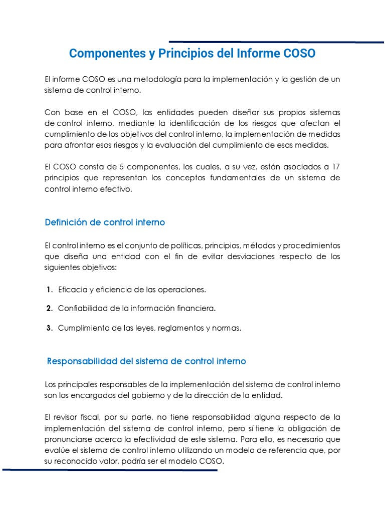 Componentes y Principios Del Informe COSO | PDF | Sistema de control ...