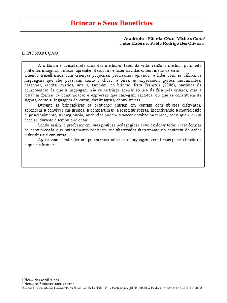 Brincar e Seus Benefícios | PDF | Aprendizado | Brinquedos