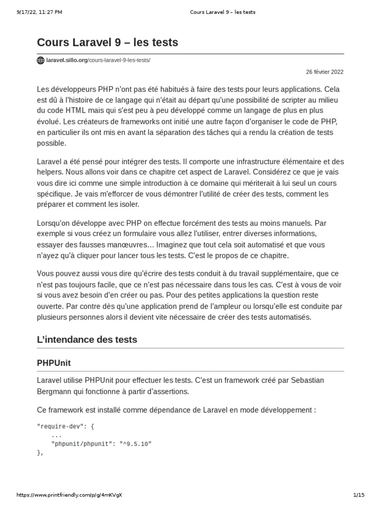 Introduction aux tests dans Laravel 9 | PDF | PHP | Génie logiciel