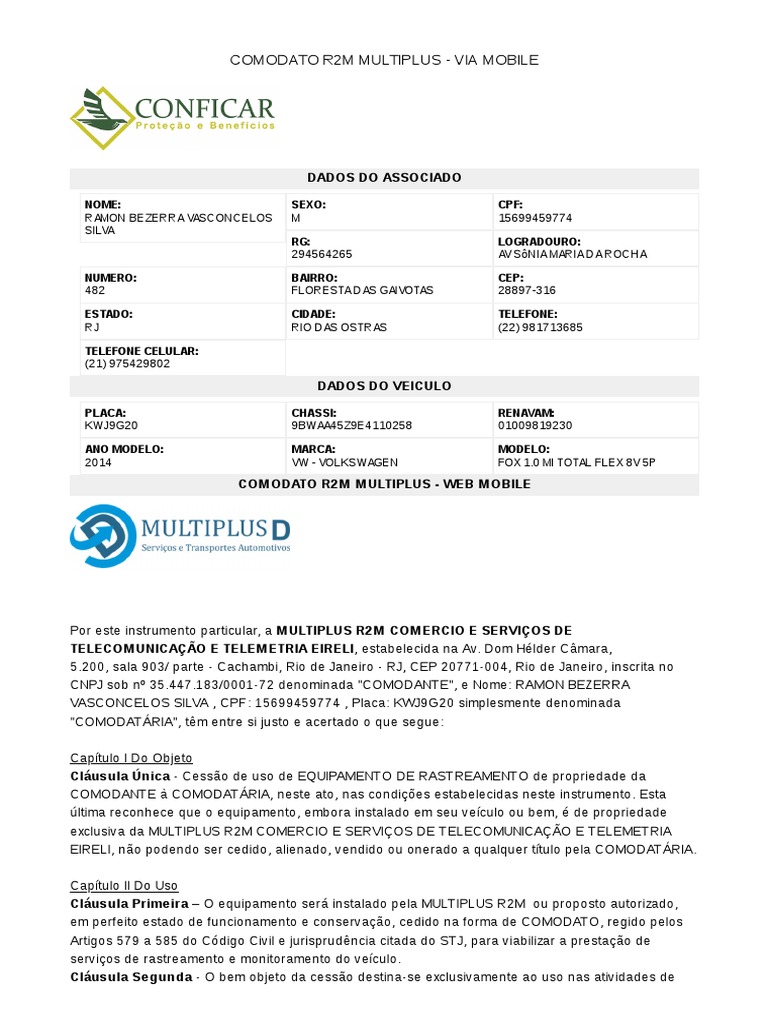 Contrato de Comodato R2M Multiplus | PDF | Direito Comercial | Lei das ...