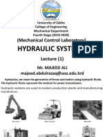 Mechanical Control Laboratory Hydraulic Systems Lecture