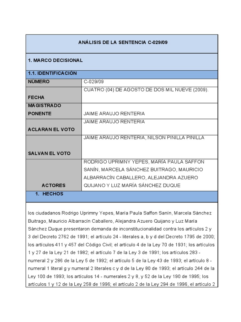Análisis de la Sentencia C-029/09 | PDF | Caso de ley | Constitución