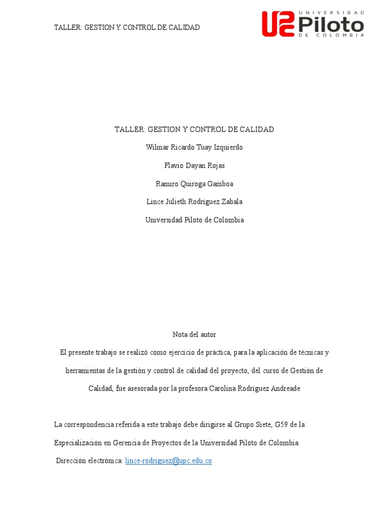 Taller de Gestión y Control de Calidad | PDF | Calidad (comercial ...