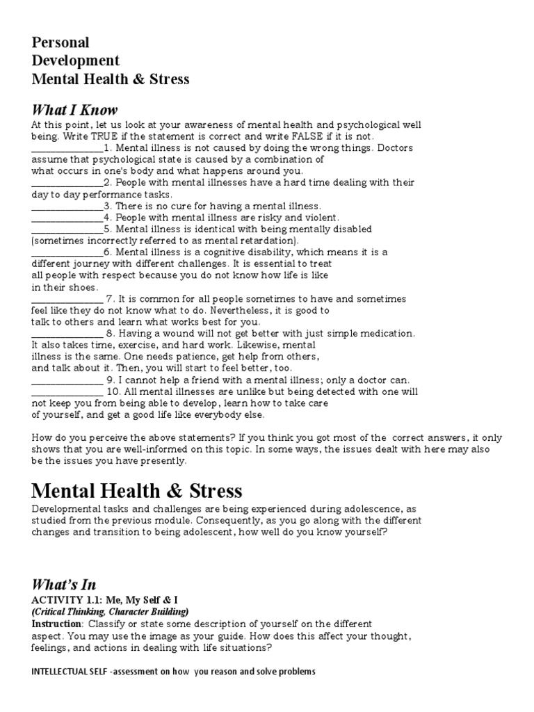 Understanding Mental Health and Stress | PDF | Mental Disorder ...