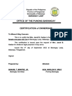 Office of The Punong Barangay Certification of Ownership