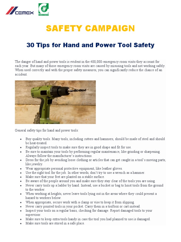 SAFETY CAMPAIGN30 Tips For Hand and Power Tool Safety PDF Tools