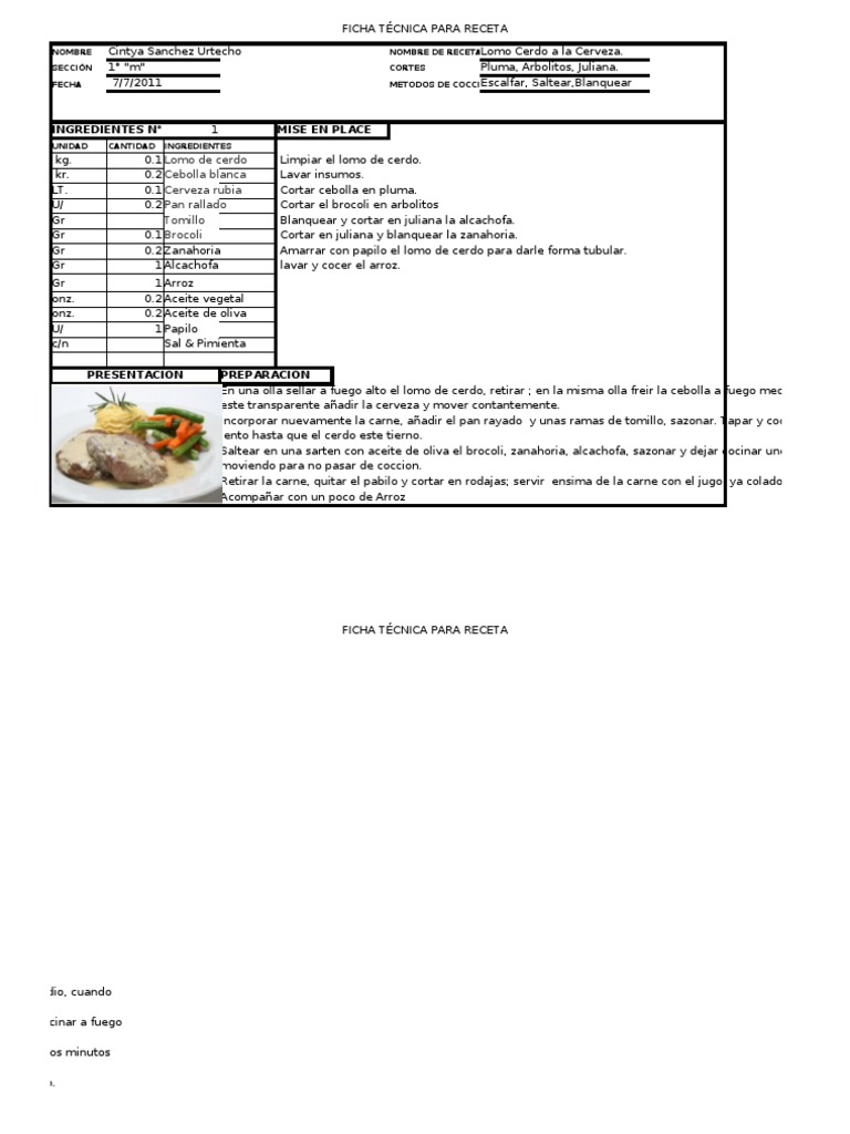 Ficha Tecnica para Receta | PDF | Cocina mediterranea | Cocinando