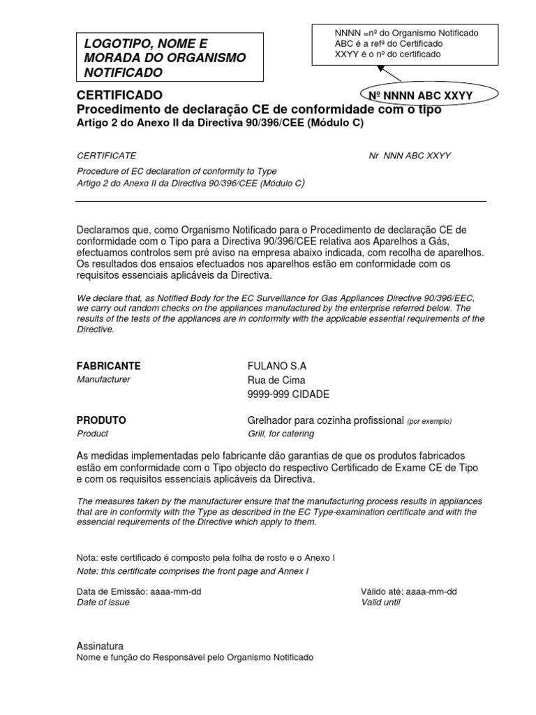 Certificado CE de Conformidade para Equipamentos | PDF