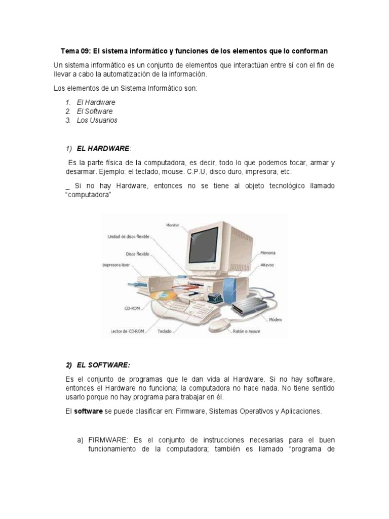 Componentes y Funciones del Sistema Informático | PDF | Hardware de la ...