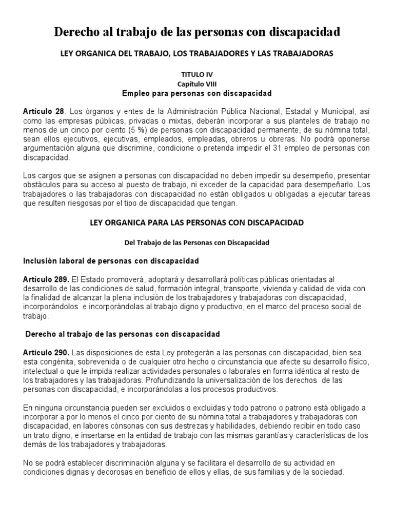 Derecho Al Trabajo de Las Personas Con Discapacidad | PDF | Invalidez ...