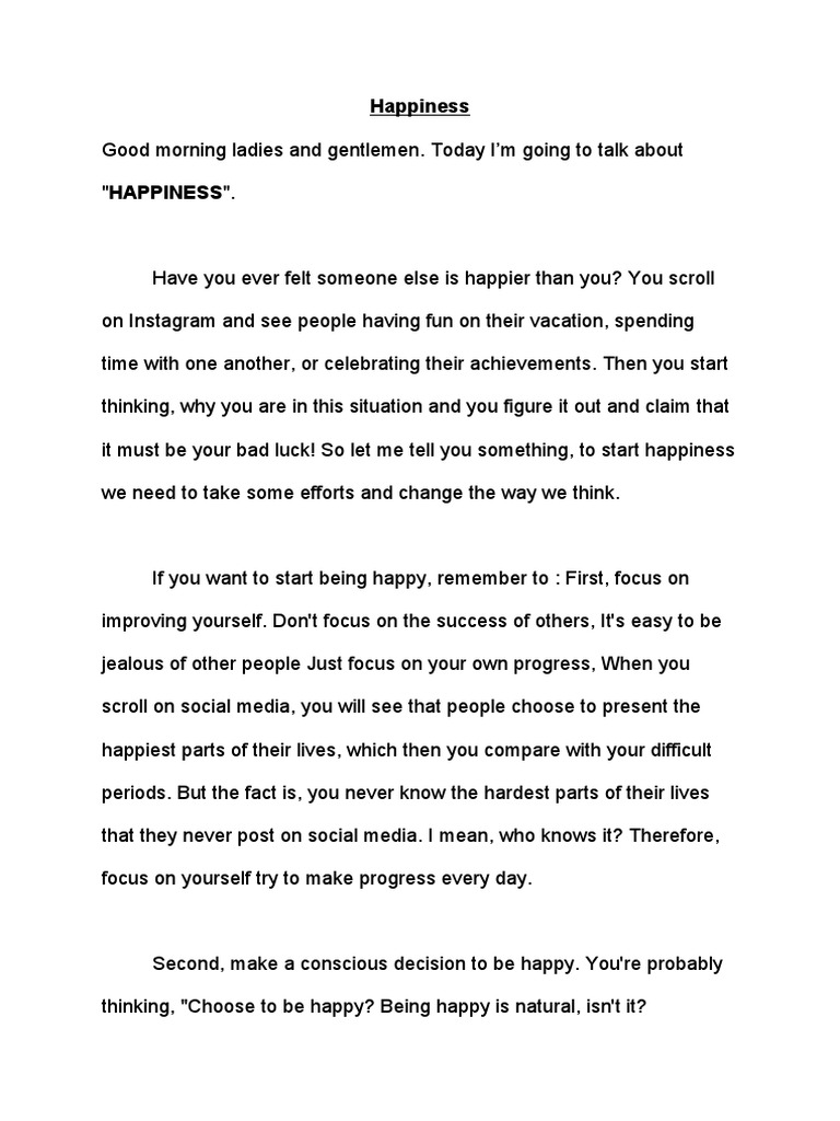 speech on happiness pdf