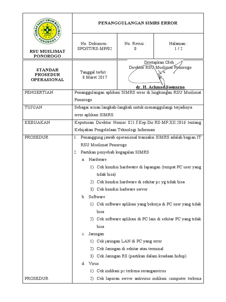 Penanggulangan Error SIMRS RSU Muslimat | PDF | Sains & Matematika ...