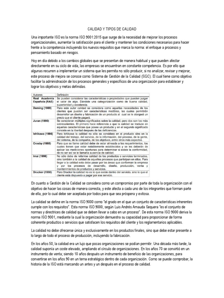 Tipos y Parámetros de Calidad ISO 9001 | PDF | Calidad (comercial ...
