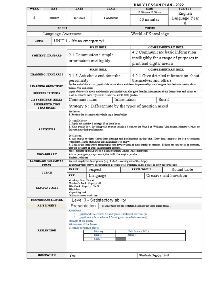WEEK 4 6Z@ Revision Week - UNIT 1 - IT'S AN EMERGENCY! | PDF | Teachers ...