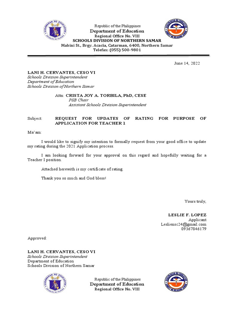 Letter For Retention of Rating PDF