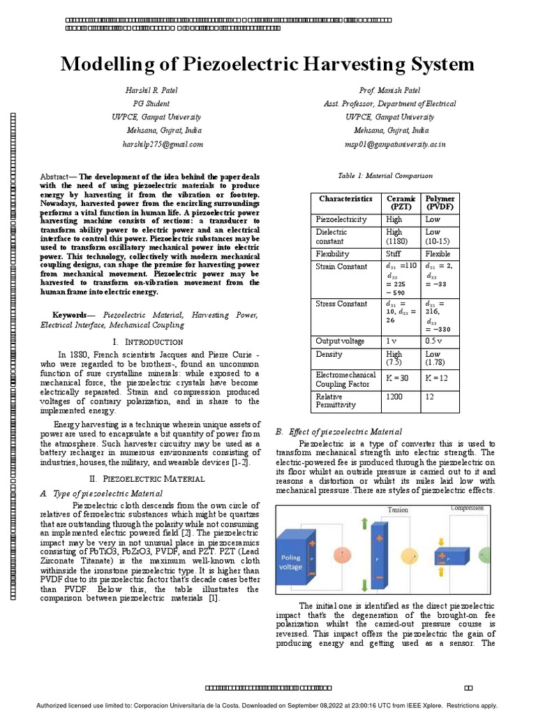 Modelling of Piezoelectric Harvesting System | PDF | Piezoelectricity ...