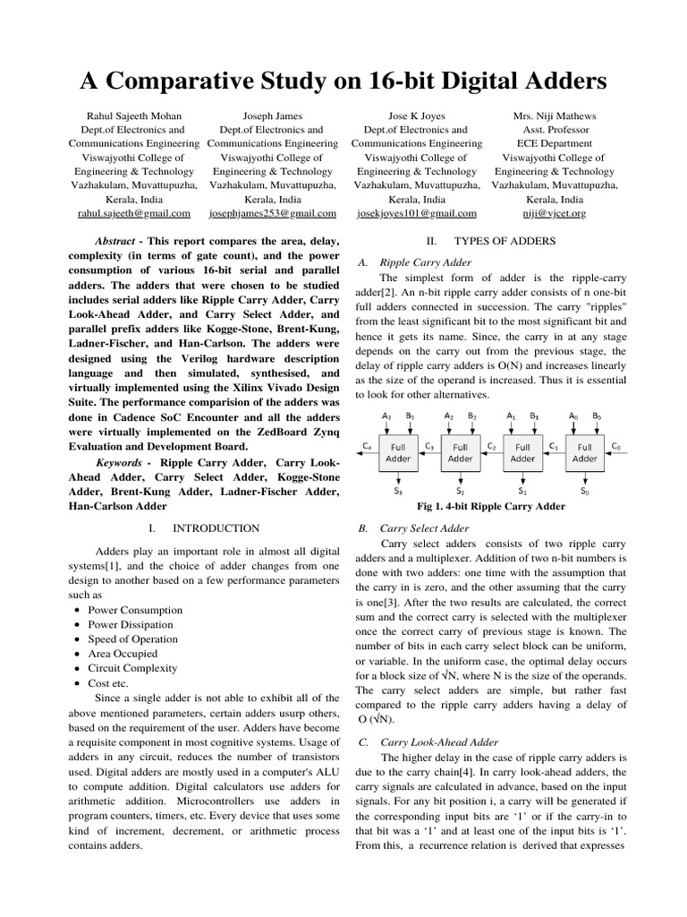 16-bit Digital Adder Analysis | PDF | Electronic Circuits | Computer ...