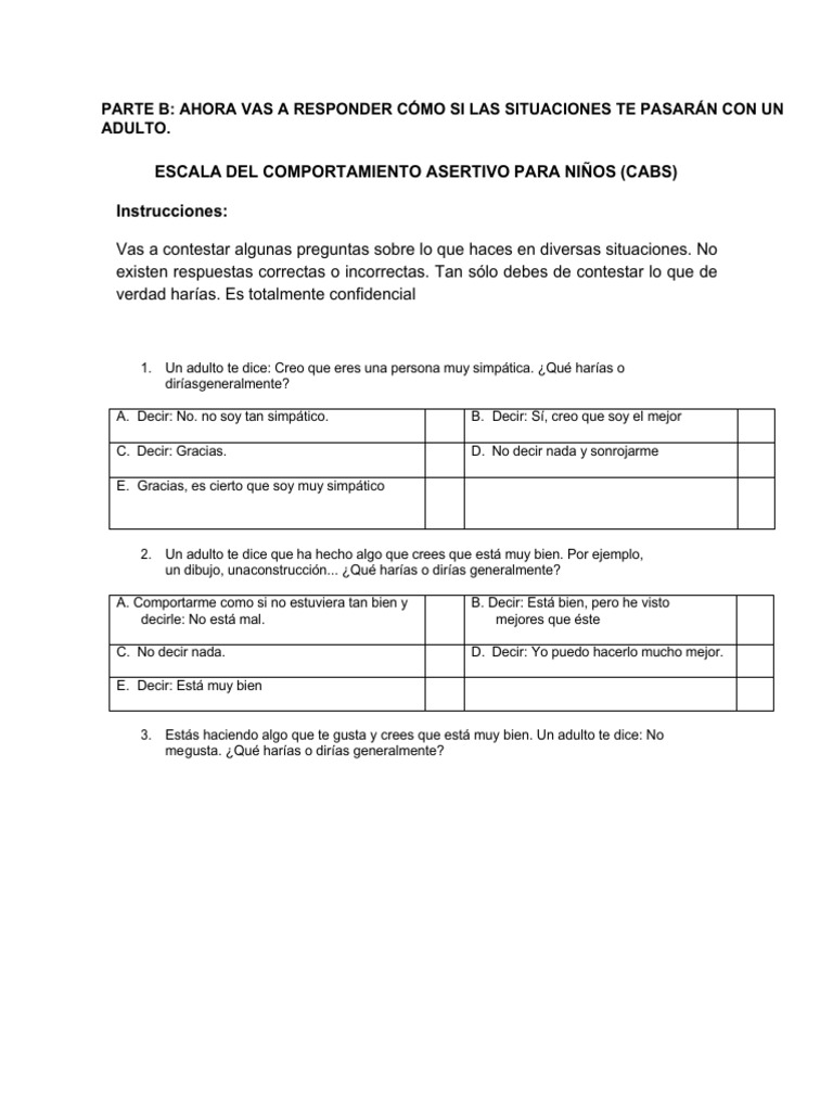 Escala de Comportamiento Asertivo Infantil | PDF