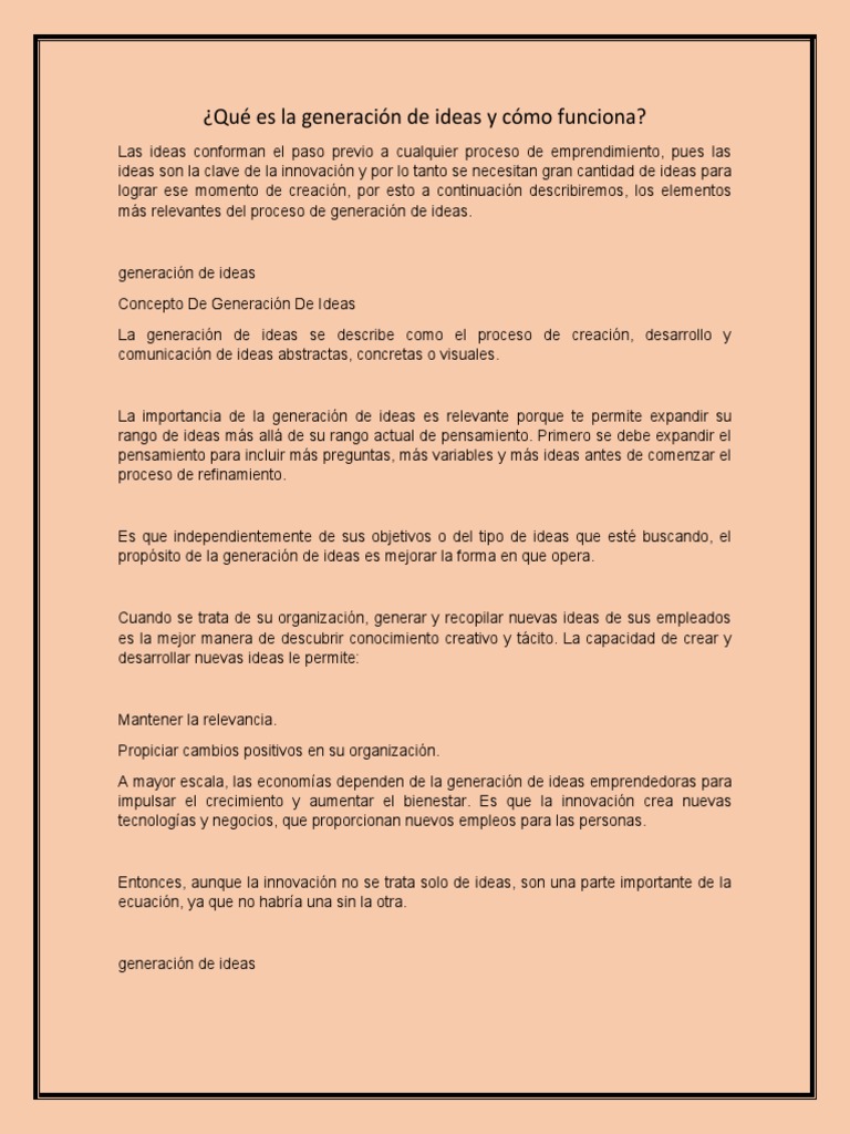 Generación de Ideas: Conceptos y Técnicas | PDF | Pensamiento | Lluvia ...
