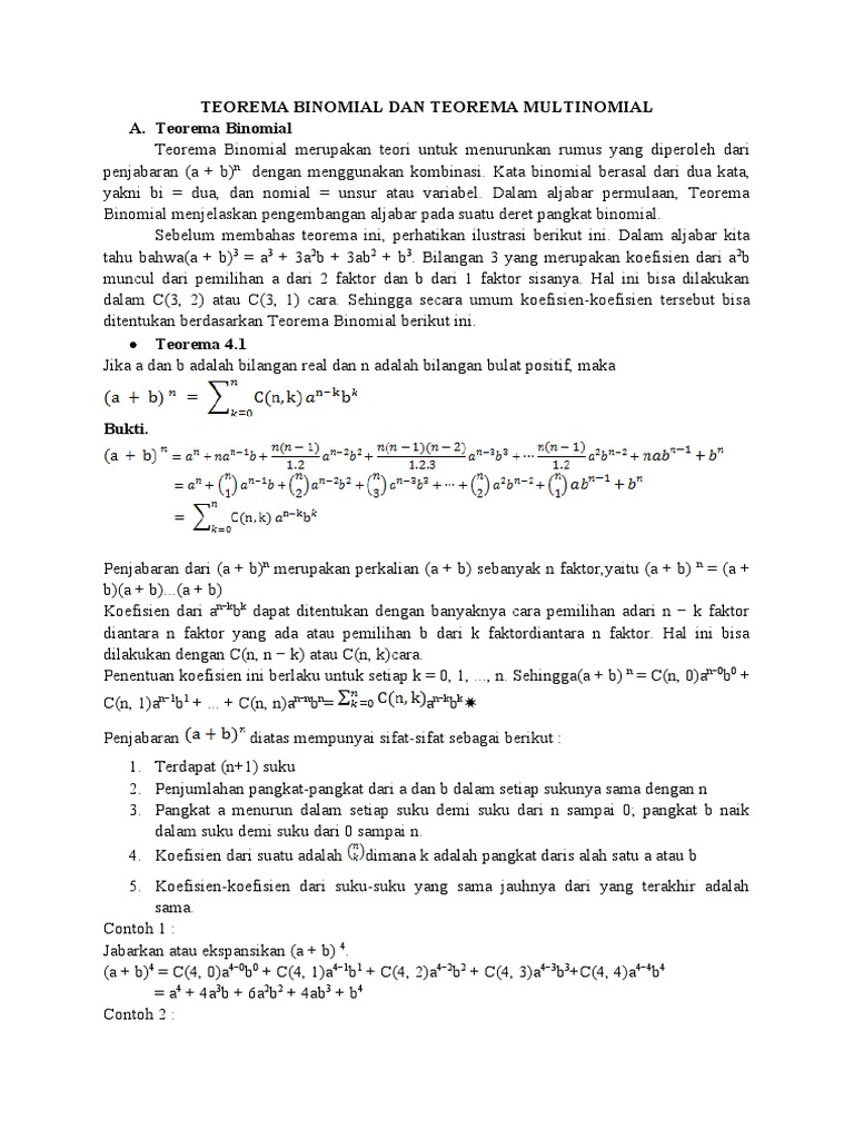 Teorema Binomial dan Multinomial | PDF | Metode & Bahan Ajar