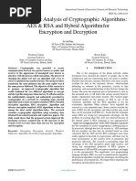 A Comparative Analysis of Cryptographic Algorithms AES & RSA and Hybrid Algorithmfor Encryption and Decryption