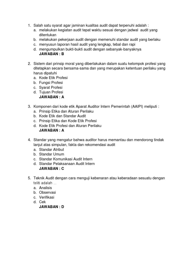 Contoh Soal Audit Internal AIPI | PDF | Bisnis